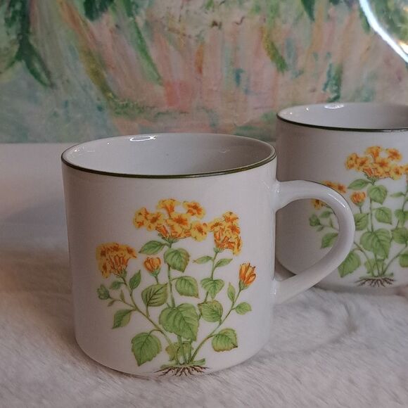 Three Vintage Japan Yellow Floral Ceramic Cups Decor Mid Century Modern - Picture 11 of 13